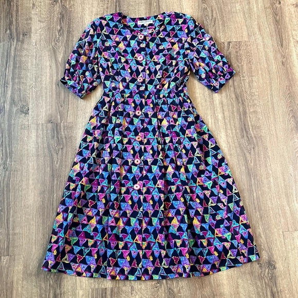 Vintage Loris Azzaro Graphic Print Dress Sz S - Picture 3 of 15